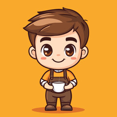 Barista boy mascot cute cartoon no details solid background bright 