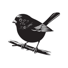 Dark-eyed junco Vector Silhouette - Black and White  Dark-eyed junco Illustration - Dark-eyed junco bird art.