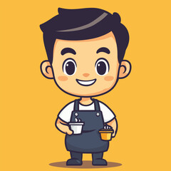 Barista boy mascot cute cartoon no details solid background bright 