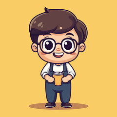 Barista boy mascot cute cartoon no details solid background bright 