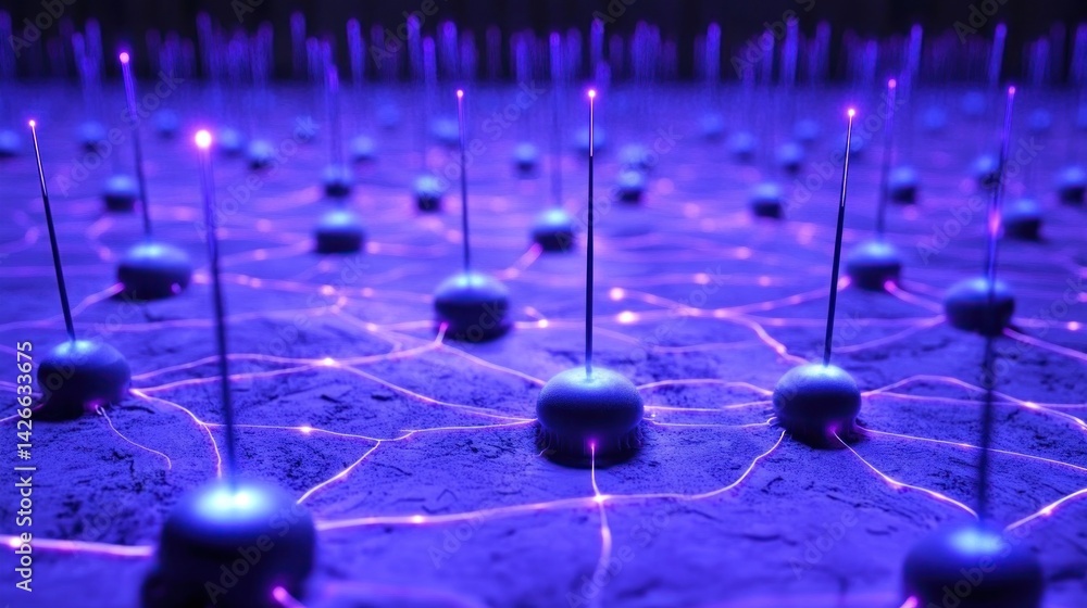 Poster neural network system illustration, showcasing interconnected nodes.
