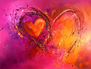 Romantic red heart with floral abstract texture background. Concept of the deep love, intimacy, and emotional warmth for Valentine’s Day or romantic themes.