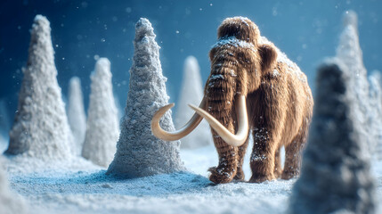 mammoth walking on snow field