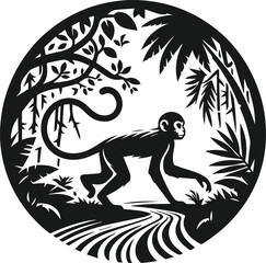 Silhouette of a running monkey vector