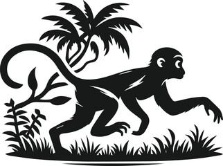 Silhouette of a running monkey vector