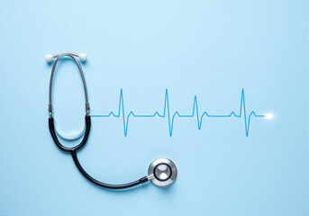 Stethoscope Heartbeat Line Blue Background Medical Health Concept