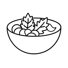 Simple line art illustration of a bowl of salad with leafy greens