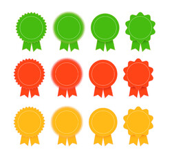 Medal set with ribbon. Trophy award badges, achievement flat label. Vector
