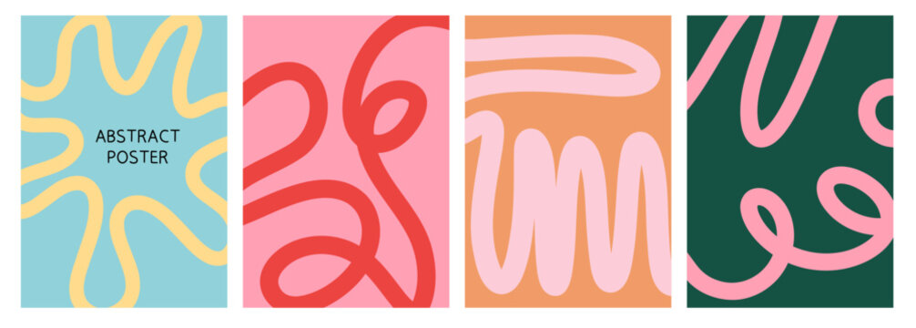 Collection of Minimalist Wavy Lines Poster Backgrounds. Modern Abstract Art Design Template Set for Ads, Covers, Social Media Graphics,  Shop, Discount, Sale and Flyer Decoration - Powered by Adobe