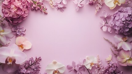 Delicate floral arrangement framing a pastel pink backdrop.