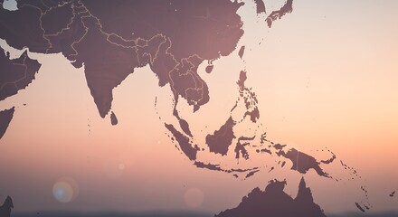 Map of Southeast Asia at Sunset