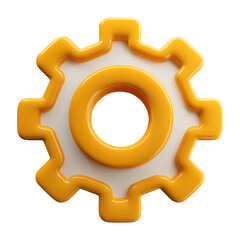 3D Render of a Glossy Yellow Gear Icon on Transparent Background