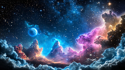 Obraz premium Galactic Dreams A Celestial Tapestry of Nebulae Stars and Cosmic Cloudscapes Unveiling the Universe Beauty