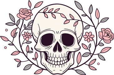 Obraz premium Floral Skull Illustration Artistic Contrast of Life & Death