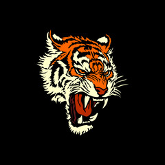 tiger head vector on black ba...