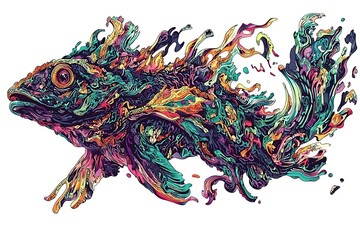 Psychedelic fish illustration with abstract textures.