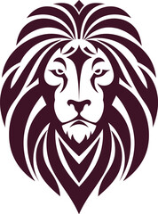 Obraz premium Vector Silhouette of a Majestic Lion Head with a Flowing Symmetrical Mane, Rendered in Deep Maroon for a Bold and Striking Visual Impact