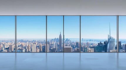 Panoramic stainless steelframed windows with ultraminimalist edges, soft metallic finish, and expansive city views