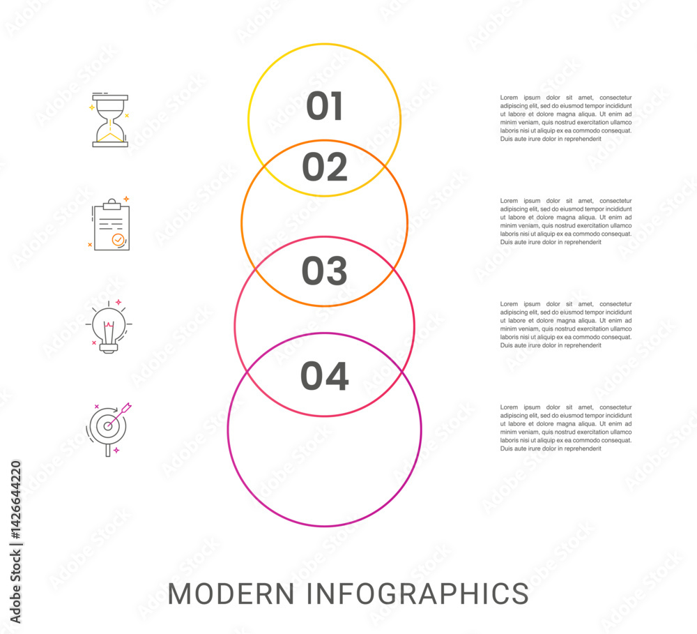 Poster vector line infographics with 4 circles. business concept graphic process template with four steps. 