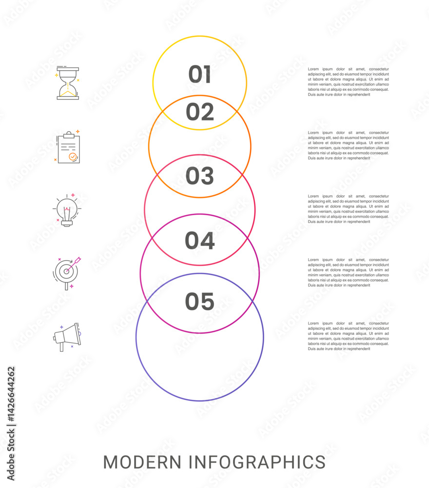 Poster vector line infographics with 5 circles. business concept graphic process template with five steps. 