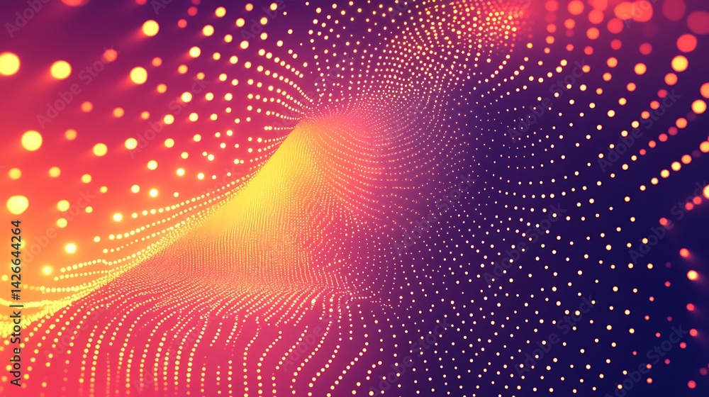 Poster abstract glowing particle tunnel.