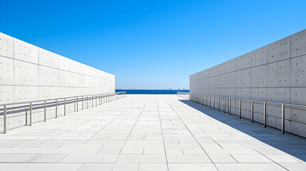 Fototapeta premium White Concrete Pathway Leading To The Ocean Under Clear Sky