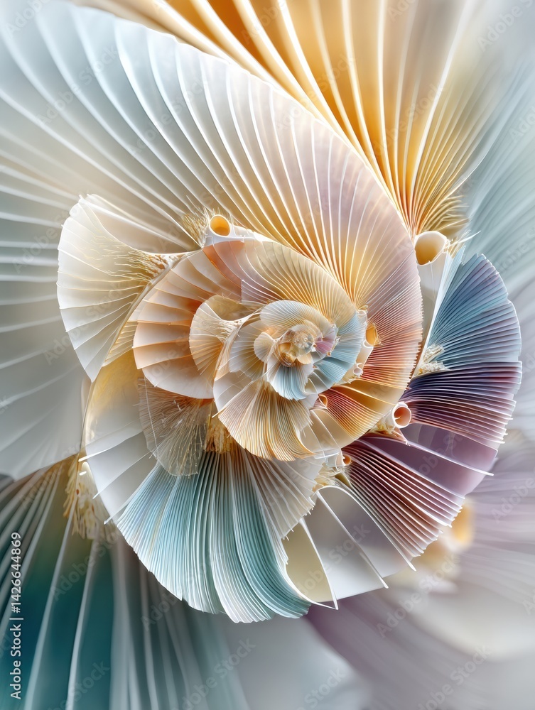 Leinwandbilder Macro Capture of Intricate Seashell Spiral With Soft Pastel Hues Showcasing Natures Delicate Patterns