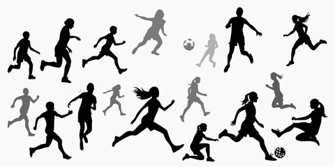 Silhouette of a diverse group of men and women at a social gathering holding drinks and people, sport, illustration, woman, run, men, football, ball, running, basketball, tennis, set, black, player, d