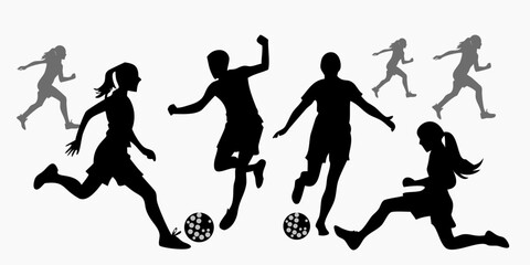 Silhouette of a diverse group of men and women at a social gathering holding drinks and people, sport, illustration, woman, run, men, football, ball, running, basketball, tennis, set, black, player, d