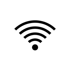 A black wifi signal radiates outwards from a central dot against a white background