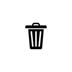 A minimalist icon depicts a black trash can against a white background embodying deletion or disposal