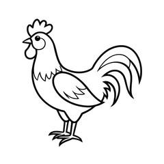 Simple black and white rooster illustration farm animal line art graphic