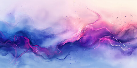 Abstract watercolor painting featuring shades of blue purple and pink with cloud like formations