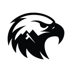 Powerful Eagle Head Logo with Mountain Silhouette