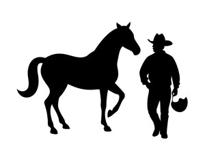 Fototapeta premium black and white cowboy silhouette, cowboy vector illustration, cowboy silhouette, horse silhouette isolated vector Illustration