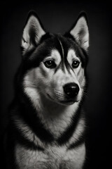 Stunning black and white portrait of a Siberian Husky.