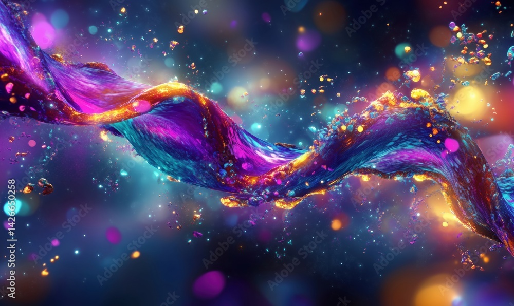 Aufkleber colorful abstract wave with vibrant hues and sparkling particles in dynamic motion