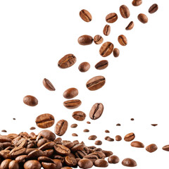Obraz premium Falling coffee beans cascade gracefully creating dynamic and aromatic scene