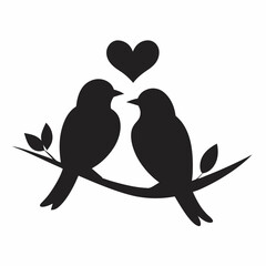 Two birds sitting on branch romantic vibe vector Silhouette illustration