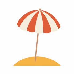 Beach umbrella in flat design. Summer sunshade striped parasol in sand. Vector illustration isolated.