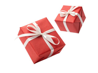 Red gift boxes with white ribbons create festive and elegant presentation. Perfect for special occasions and celebrations