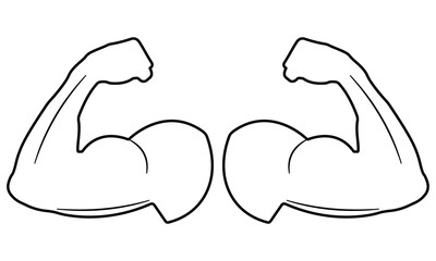 Line icon of Muscle vector symbol design.  Linear hand icon, strong arm muscle Vector illustration. Biceps icon symbol power of hand. Vector illustration of a male body. 