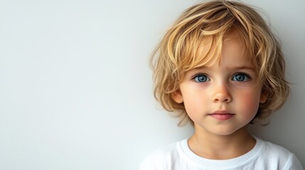 Naklejka premium Captivating portrait of a young child against a pure white background emotional expression close-up shot