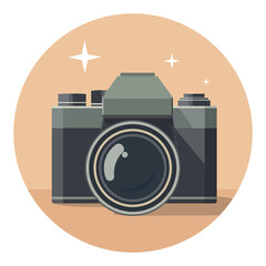 A stylish vector illustration of a vintage camera with a large lens and classic design. Perfect for photography themes, retro vibes, and digital or print design projects.