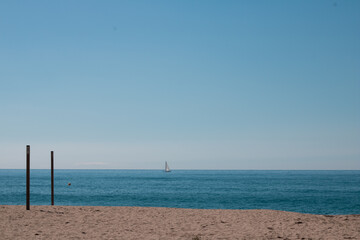 Sailboat in the Mediterranean Sea, coast of Calella de Mar
