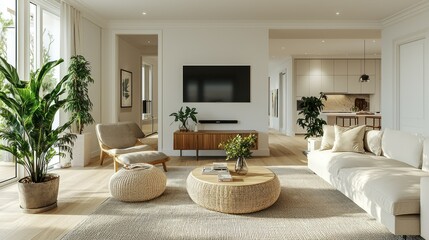 Modern, bright living room interior design