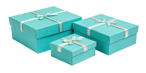 Obraz premium Turquoise gift boxes with elegant ribbons create charming presentation