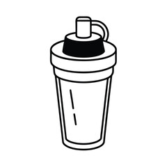 Protein shaker bottle black and white outline for fitness and nutrition concepts design