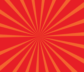 Abstract orange red sunburst background with sun ray. Pattern of starburst. Texture with light of sunburst. Radial beam of sunlight. Retro background with flash. Design of sunbeams.
