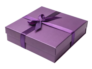 beautifully wrapped purple gift box with satin ribbon exudes elegance and anticipation